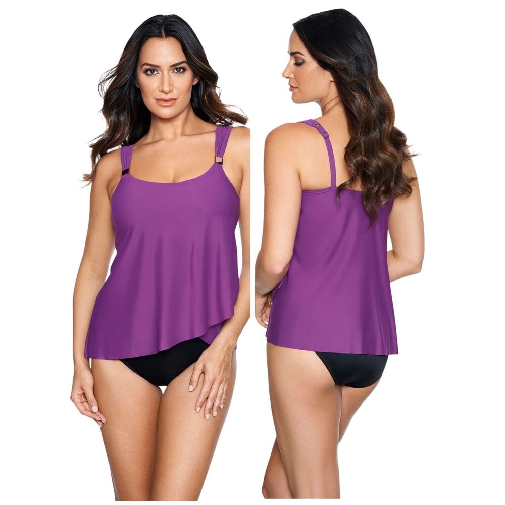 Miraclesuit NWT Dazzle Tankini Top Orchid Purple Size 8 Underwire Bra Draped